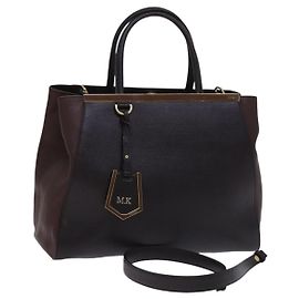 FENDI To joule Tote Bag Leather 2way Brown Gold Auth bs24036