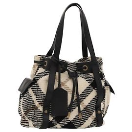 Burberry Nova Check Blue Label Tote Bag aus Wolle in Weiß und Gold Auth BD1813