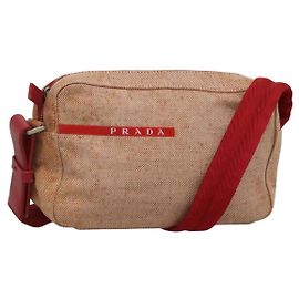 Borsa a spalla sportiva PRADA in tela beige rossa Auth MX065