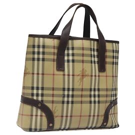 Borsa a mano in PVC beige con motivo Nova Check di BURBERRY Auth KD523