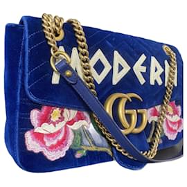 Borsa a mano Gucci GG Marmont Flap in velluto blu