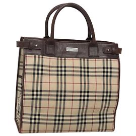 Borsa a mano in tela beige con motivo Nova Check di BURBERRY Auth MX078