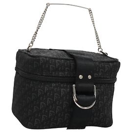 Bolso Vanity de Lona Trotter Christian Dior Cadena Negro Plata Auth bs24090