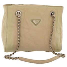 PRADA Chain Shoulder Bag Nylon Beige Auth BD1635