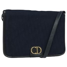 Christian Dior Trotter Canvas Schultertasche Navy Gold Auth ep8528