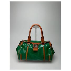 Borsa da viaggio in pelle verniciata vintage Celine Paris verde / marrone - Céline