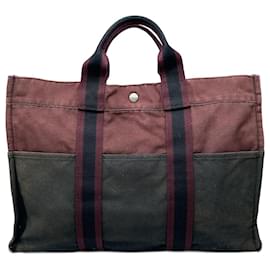 Borsa shopper vintage Hermès viola e nera in tela