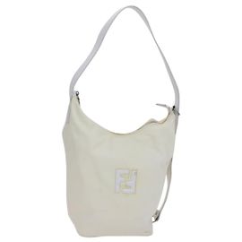 Borsa a spalla FENDI in nylon pelle beige bianco argento autentica nb296