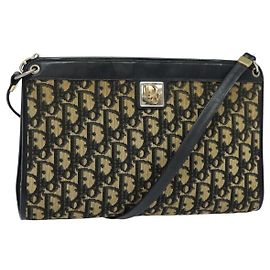 Borsa a spalla in tela Trotter Christian Dior blu navy oro Auth BD1501