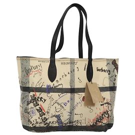 Borsa Tote Burberry in tela rivestita bianca Auth KD428