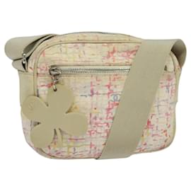 CHANEL Schultertasche aus Canvas in Rosa Beige Silber CC Auth BD1533
