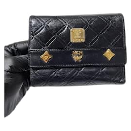 MCM Vintage Quilted Leather Printed Wallet Black