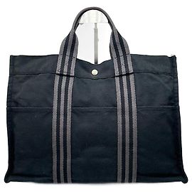 Borsa shopper in tela vintage nera di Hermès