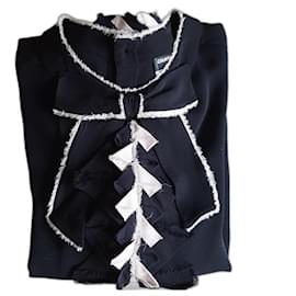 Blusa de seda Chanel negra y rosa Talla 42