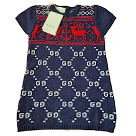 Bedrucktes Kleid, aus Wolle, Größe 12/18 Monate, GUCCI, Neu - Gucci