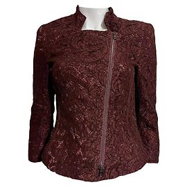 Marc Cain Chaqueta de estilo biker de encaje en burdeos