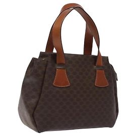 Céline Bolso de mano de lona Macadam CELINE en cuero PVC marrón dorado Auth 118198