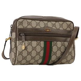 Gucci Borsa a spalla GG Supreme Sherry Line in PVC beige rosso verde Auth mr832