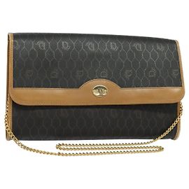 Borsa a spalla in tela a nido d'ape Christian Dior con catena in PVC nero e oro Auth BA1145