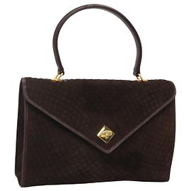 BALLY Borsa a mano trapuntata in suede marrone scuro oro Auth BA1446
