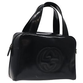 Borsa a mano GUCCI in pelle verniciata nera argento 000 1274 0505 Auth ep8594
