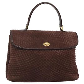 BALLY Borsa a mano trapuntata in suede marrone scuro oro Auth BA1447