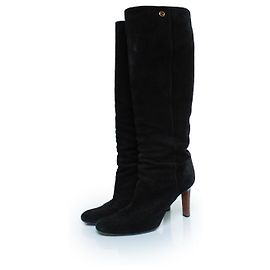 Gucci, botas de ante negras hasta la rodilla con logo GG