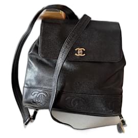 Chanel Backpack Black Grained Leather