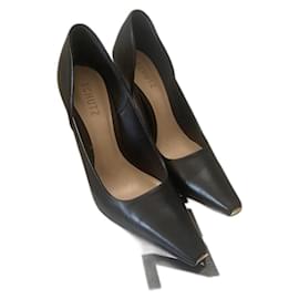 Schutz Stiletto Pumps Schwarz Leder Gold Detail