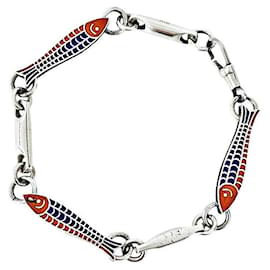 Bracciale in argento sterling a maglie di pesce vintage autentico Gucci raro
