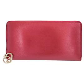 Cartera larga de cuero con corazón entrelazado Gucci