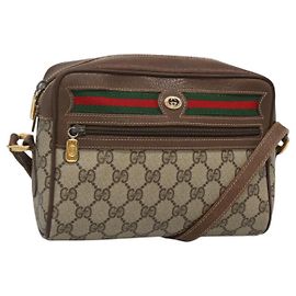 GUCCI GG Supreme Web Sherry Line Borsa PVC Beige Oro 56 02 087 Auth ar13365