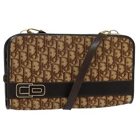 Borsa a spalla in tela Trotter Christian Dior marrone oro Auth BA1136
