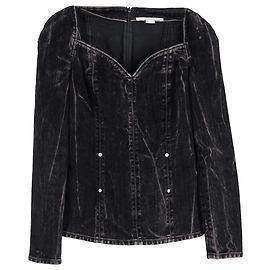 Stella Mc Cartney Stella McCartney Flock-Velours-Bluse aus schwarzem Denim