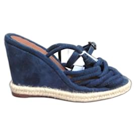 Sandali con zeppa Tila March blu navy pelle