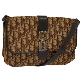 Borsa a spalla in tela Trotter Christian Dior marrone oro Auth 118343
