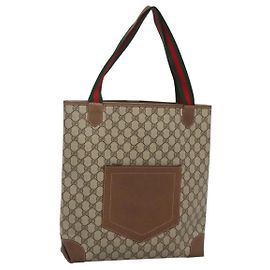 GUCCI GG Supreme Web Sherry Line Borsa Tote PVC Beige 002 904 0222 Auth BA1254