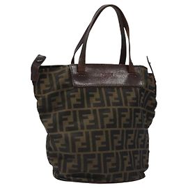 Borsa a mano in tela Zucca FENDI nera marrone argento autentica bs24219