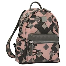 MCM Vicetos Sac à dos Logogram en cuir PVC rose argent Auth 118259