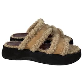Sandali scivolosi in shearling Staud Siesta in pelle marrone