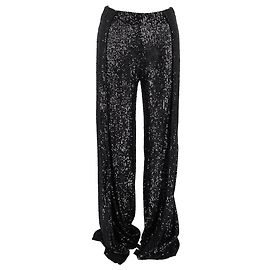Pantaloni a gamba larga in poliestere nero con paillettes Tom Ford