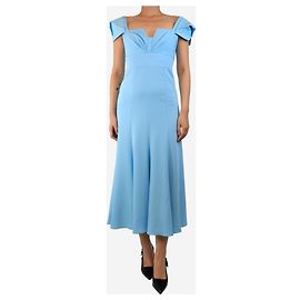 Roland Mouret Blaues Midikleid mit kurzen Ärmeln - Größe UK 8