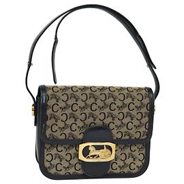 Céline Borsa a spalla CELINE C Sulky in tela blu navy e oro Auth BA1018