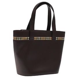 Burberry Bolso de mano de cuero marrón Auth yk17756