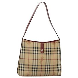 Borsa a spalla Burberry Nova Check PVC Beige Argento Auth BA1379