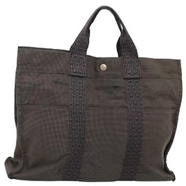 Hermès HERMES Bolsa de Mão Her Line MM Lona Cinza Prata Auth bs24473