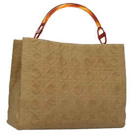Christian Dior Bolsa Lady Dior em nylon plástico bege prata autêntica sw312