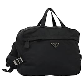 PRADA Borsa a Mano Nylon 2way Nera Argento Auth 117219 - Prada