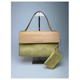 Borsa monogramma in pelle e tela vintage Givenchy gialla marrone