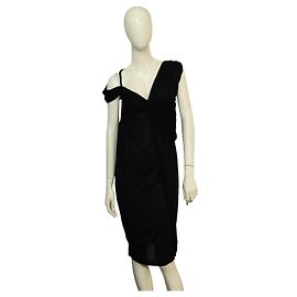 Lanvin Schwarzes Viskose Kleid asymmetrisch drapiert S